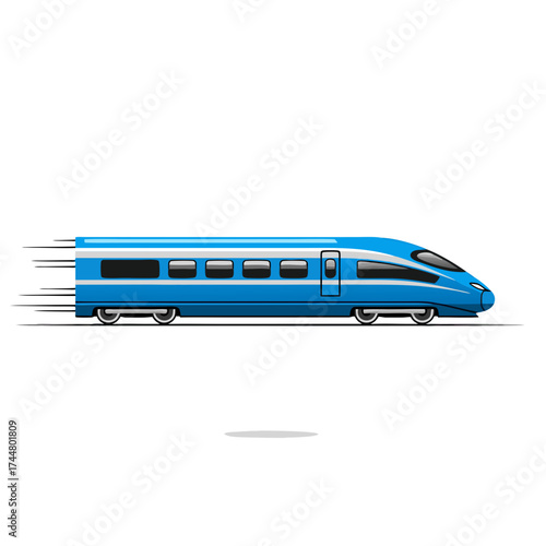 High speed Blue Train Swiftly Traveling on Rails in Modern Transportation Illustration