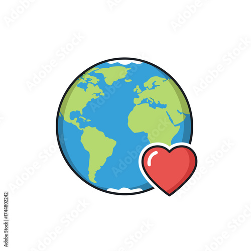 Earth Globe Illustration with Heart Symbol Representing Global Love and Care