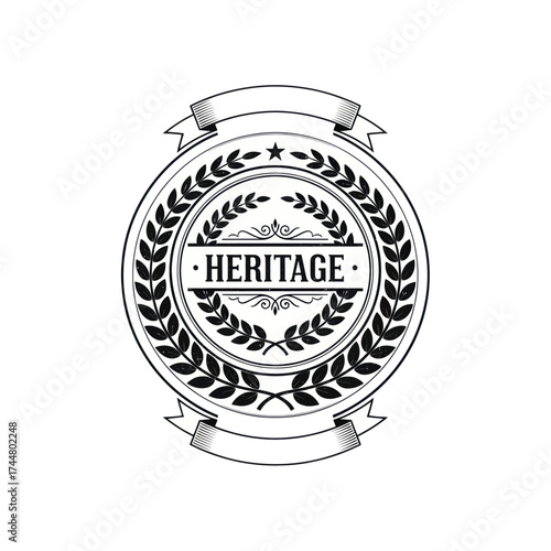 Elegant Heritage Emblem with Laurel Wreath and Ribbon Banner Design.