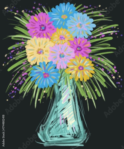 Colorful flowers in a vase background illustration