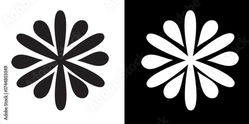 Black and white floral icon vector set with abstract flower silhouette design element for nature illustration