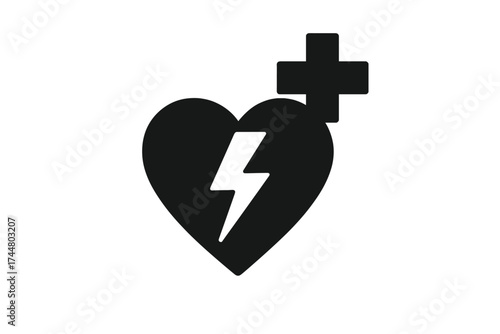 AED symbol icon. Automated external defibrillator sign. Heart first aid. Emergency medical device for cardiac arrest and resuscitation. CPR support. Heartbeat shock vector.