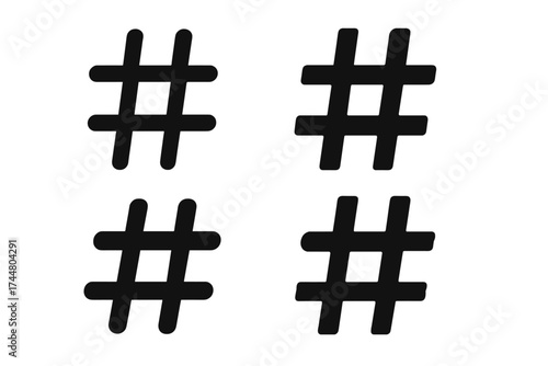 Hashtag icon set vector illustration. Social media marketing symbol collection. Black pound sign for web design, app, post, blog, and tagging. Communication and network concept.