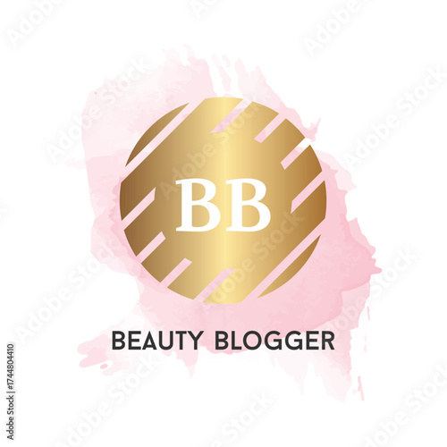 A luxurious logo featuring a gold circular emblem, set against a soft purple watercolor splash
