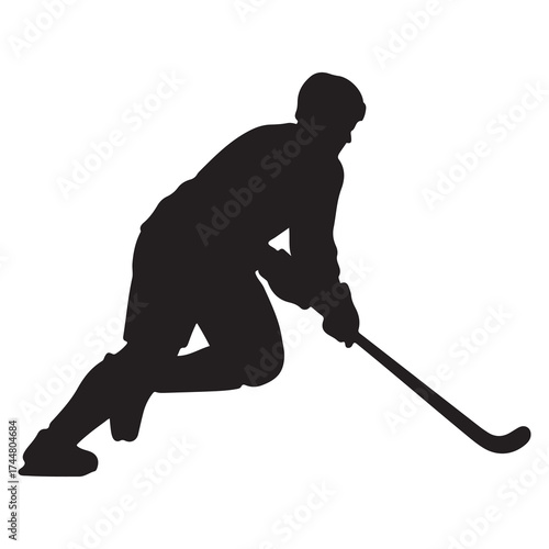 Dynamic hockey player silhouette with sporty elements and vibrant color accents