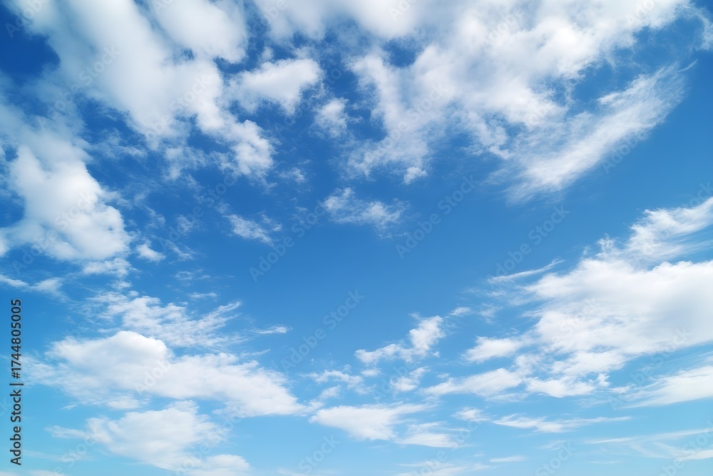 Fototapeta premium Blue Sky with Scattered Cumulus Clouds white clouds
