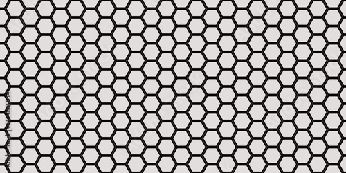Black and gray metallic seamless chain link fence pattern texture illustration with geometric honeycomb mesh and hexagon holes for wallpaper backgrounds