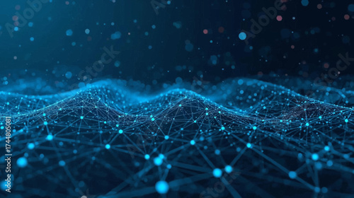 Abstract digital landscape of interconnected data points, representing complex networks and technological advancements, with a futuristic aesthetic and a sense of innovation.