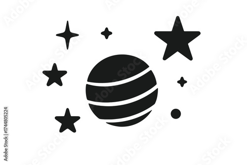 Planet stars icon vector. Astronomy science concept. Celestial body. Space cosmos galaxy. Universe symbol. Solar system pictogram. Outer space discovery. Night sky constellation.