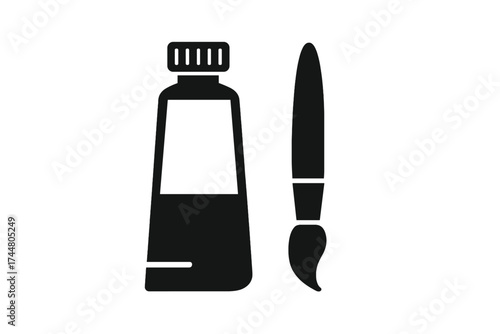 Paint tube and brush vector icon isolated on white background, artistic paint supplies illustration with transparent background, creative art materials concept for design