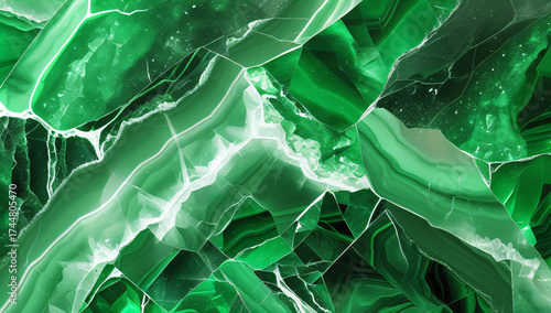 High-Contrast Bright Green Fractured Malachite Stone Texture