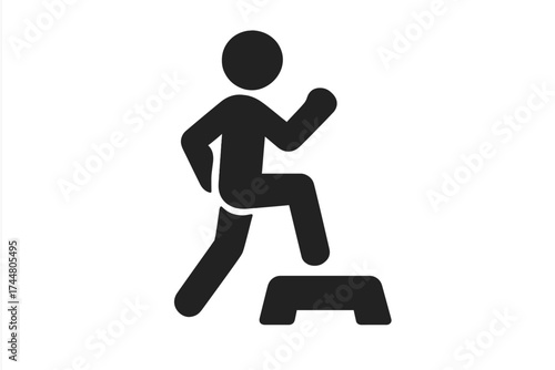 Person exercising on step aerobics board icon, vector illustration with transparent background, fitness workout silhouette, gym training, step exercise, cardio workout symbol
