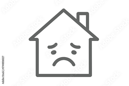 Sad face on house icon symbolizing safe house quarantine and lockdown, isolated vector illustration with transparent background, concept of home restriction and safety measures
