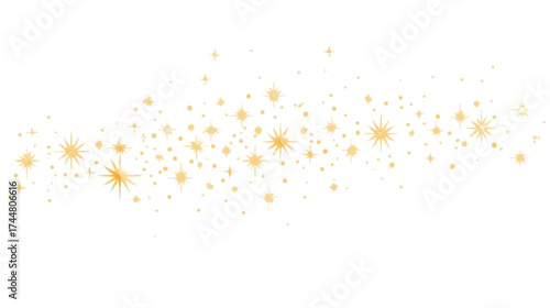 Golden stars and sparkles float across a white background, creating a whimsical and festive design element for celebrations and special occasions.