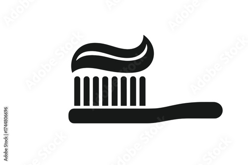 Toothbrush with toothpaste vector icon, dental hygiene illustration, oral care symbol with clean bristles and smooth toothpaste swirl, personal care and health design