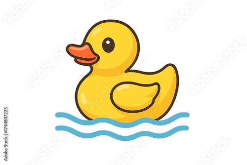 Yellow Plastic Duck Floating on Water Vector Illustration, Cute Kids Bath Toy Icon, Child Friendly Rubber Duck with Transparent Background, Playful Bath Time Fun