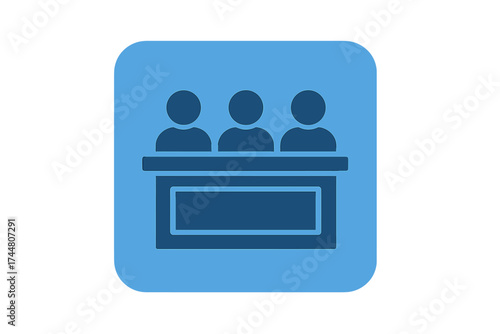 Jury group and committee icon vector, jurors sign on blue background, legal panel, courtroom teamwork, governance symbol, transparent background illustration