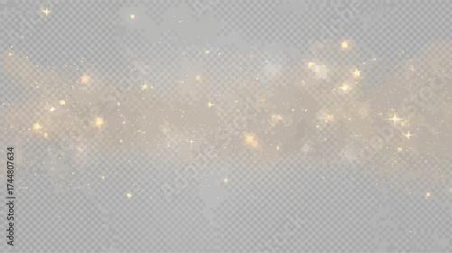 A shimmering, ethereal display of golden light particles floats against a transparent backdrop, creating a magical and captivating visual effect.