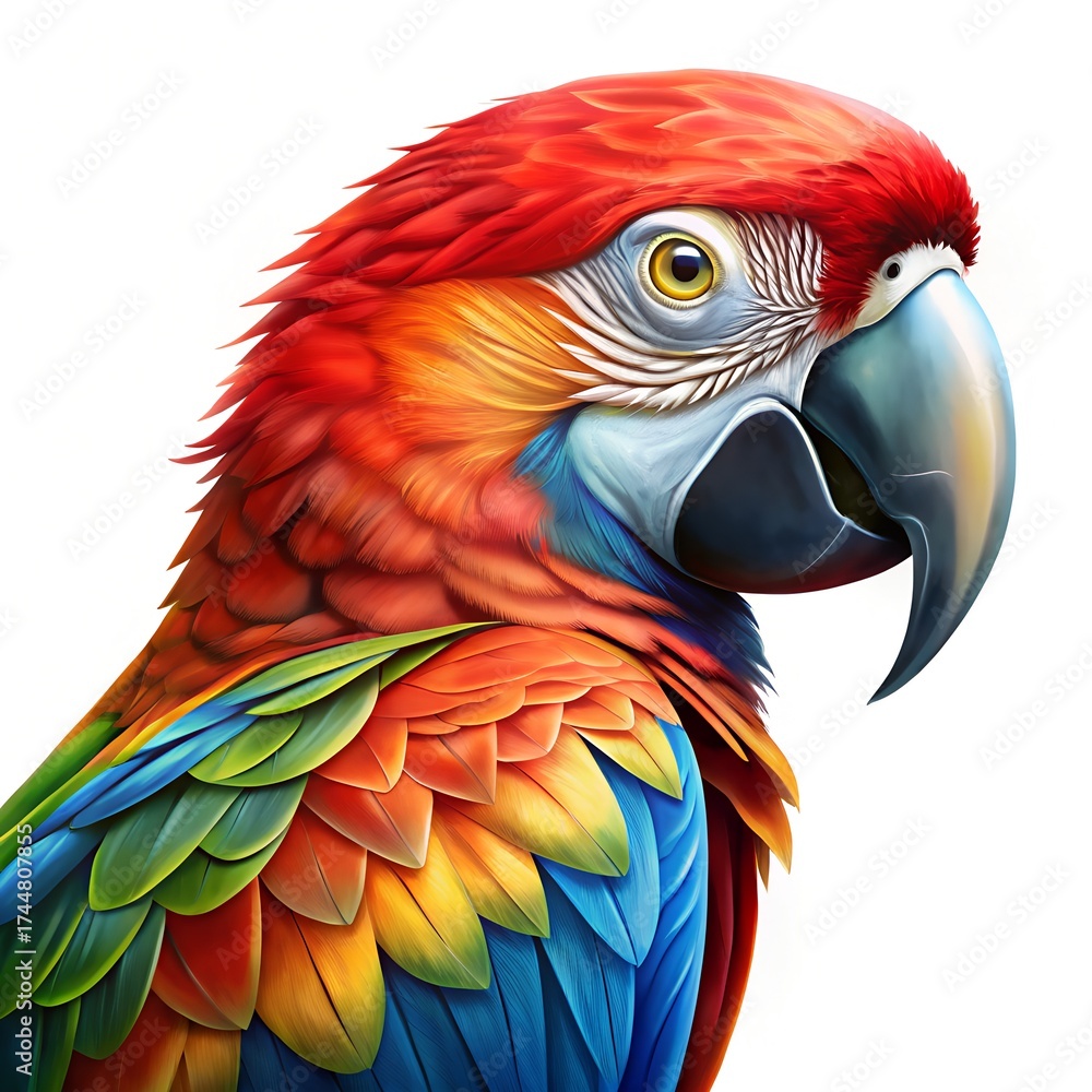Fototapeta premium Close-up of a Scarlet Macaw Parrot Head and Neck bird