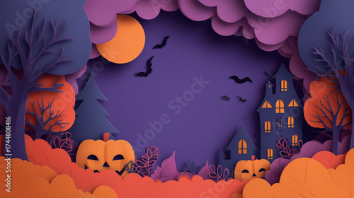 Halloween, powerpoint, poster, back ground, cute, bright, colorful, paper cut style