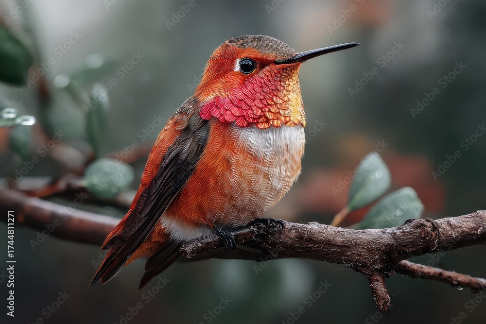 Obraz premium Vivid paintography painting showcasing a majestic hummingbird perched gracefully on a branch in a tranquil environment