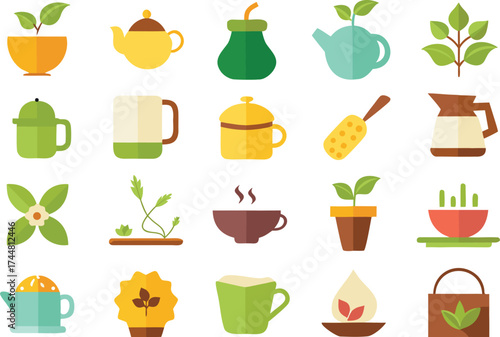 Collection of 200 scalable vector icons for tea and herbal drinks for eps files