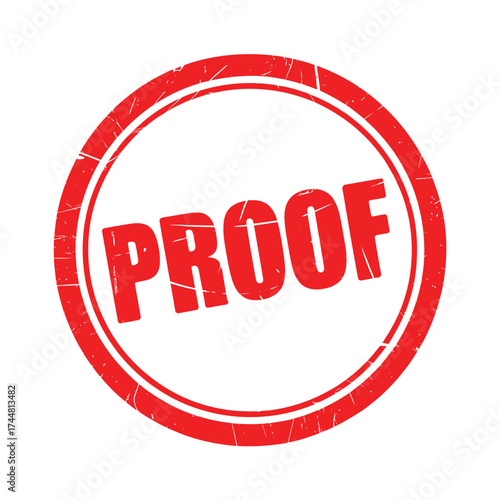 Red circular stamp with the word proof in bold red letters