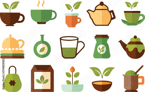 Collection of 200 scalable vector icons for tea and herbal drinks