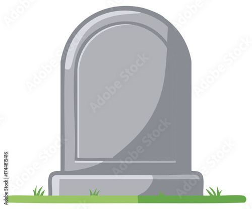 Simple Stone Gravestone With Curved Top Standing on Green Grass