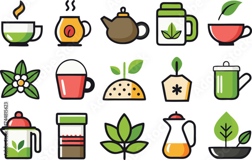 Collection of 200 scalable vector icons for tea and herbal drinks in eps format