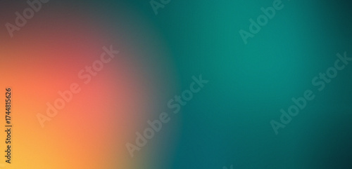Abstract gradient teal and orange background . Grainy color gradient background in orange and teal . horizontal bright orange - dark teal gradient background 