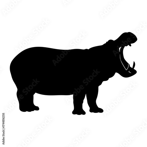 Vector Silhouette of a Hippo Yawning, Hippo Vector Graphic