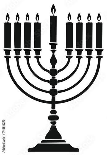 Elegant Silhouette Illustration of a Hanukkah Menorah with Lit Candles for Festive Celebrations