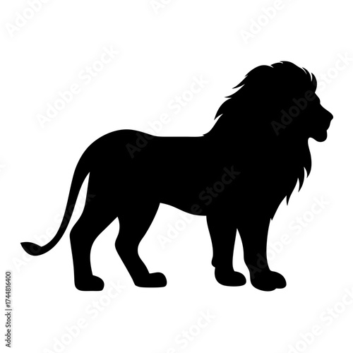 Vector Silhouette of a Standing Lion with mane blowing