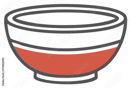 Illustrated Bowl with Orange Liquid Fill Minimalist Food Preparation Serving Vessel