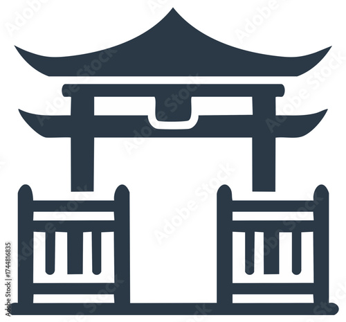Traditional East Asian archway icon, Japanese shrine or Chinese temple gate vector symbol