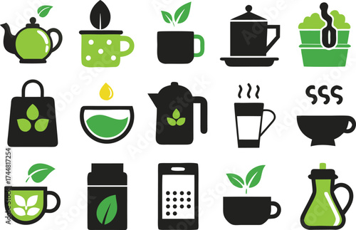 Vector tea and herbal drink icons collection scalable eps illustration for your designs