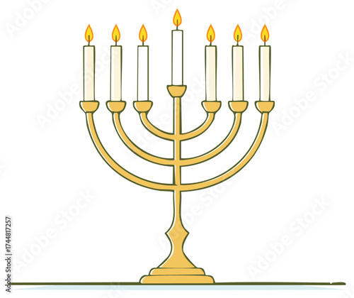 Illustration of a Golden Menorah with Lit Candles Symbolizing Religious Celebrations