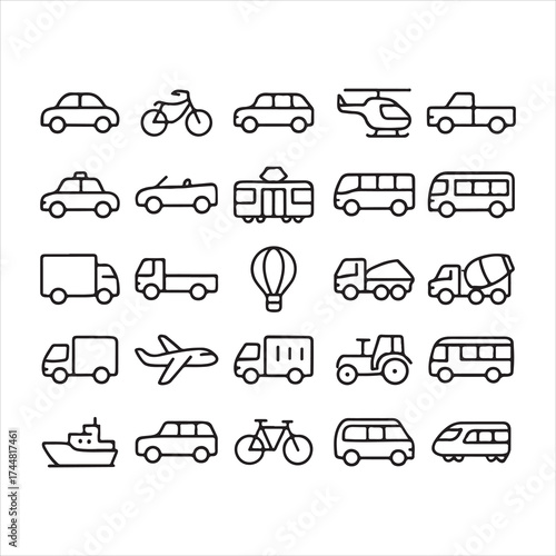 Linear transport icon set for web and mobile apps.