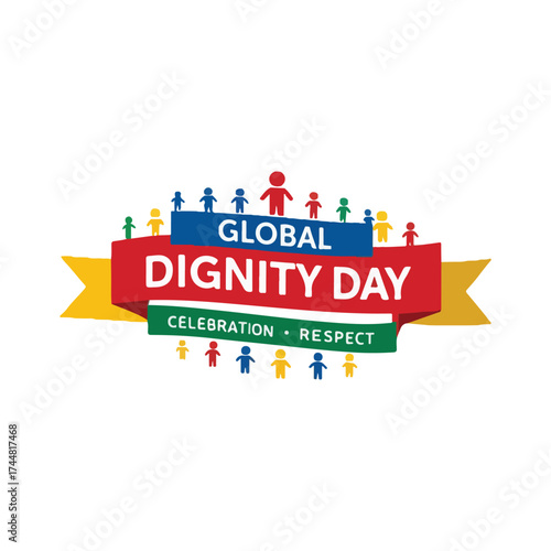 Global Dignity Day vector illustration celebrating human respect, equality, empowerment, diversity, unity, and compassion in a modern flat solid color style for posters and digital media