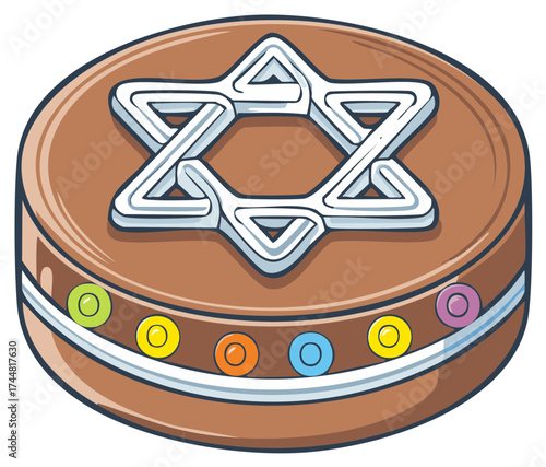 Cartoon chocolate cookie with a Star of David decoration for Jewish holidays