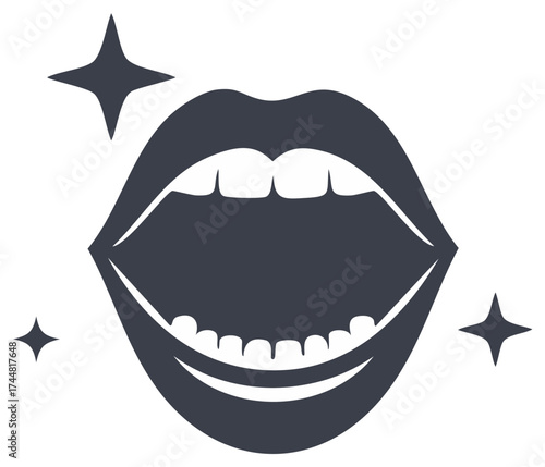 Clean Teeth Sparkling Mouth Open Wide Oral Hygiene Dental Care Silhouette