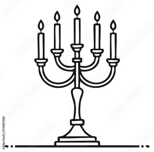 Elegant five branch candelabra with burning candles classic decorative icon