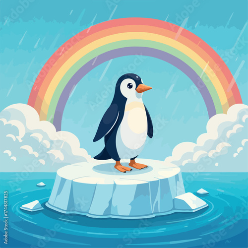 illustration, nature, antarctic, vector, iceberg, cold, winter, north, antarctica, ice, penguin, wild, wildlife, animal, landscape, cartoon, polar, glacier, design, sea, cute, snow, background, ocean,