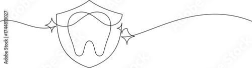 dental tooth symbol shield protection bright continuous line drawing minimalism decorative art copy space
