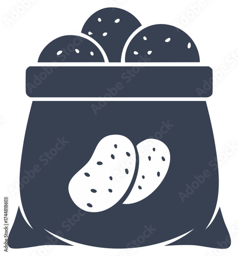 Simple vector glyph icon of a sack full of harvested potatoes