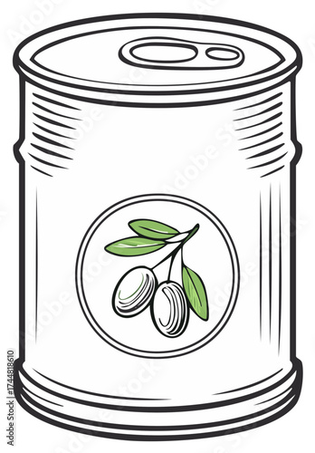 Canned Olives Illustration Food Item Outline Drawing Isolated