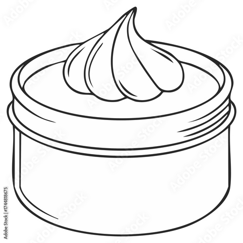 Cosmetic cream or dessert topping in a jar with a swirled peak line art