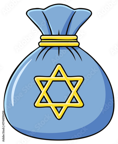 Cartoon bag of money with Star of David symbol, Hanukkah festival design