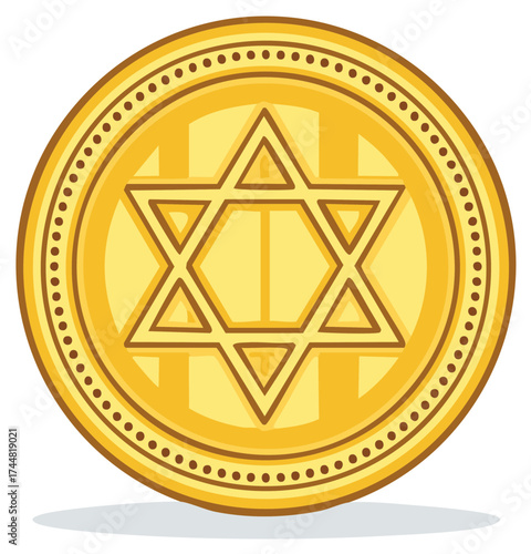 Gold Coin with Star of David Illustration Judaism Symbol